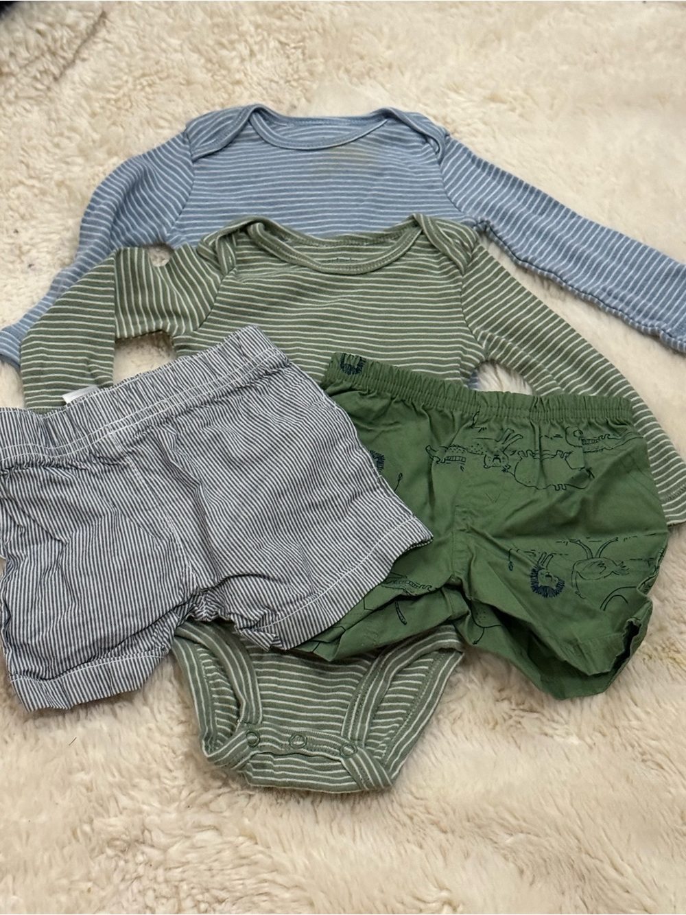 The Children's Place Blue & Green Striped Onesies with Green Dino Shorts